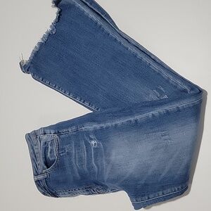 Risen Distressed Flare High Rise Jeans